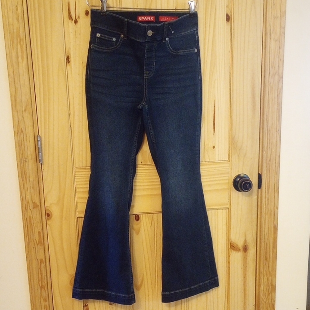 SPANX Dark Blue Flare Jeans for Women — High-Rise Stretch